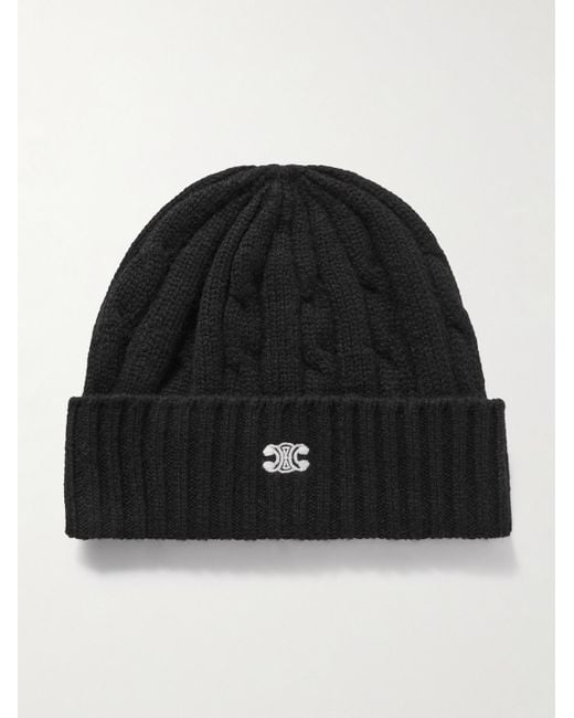 Céline Beanie aus Kaschmir in Zopfstrick mit Logostickerei in Black für Herren