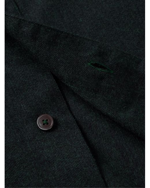Paul Smith Blue Herringbone Brushed Cotton And Lyocell-Blend Shirt for men