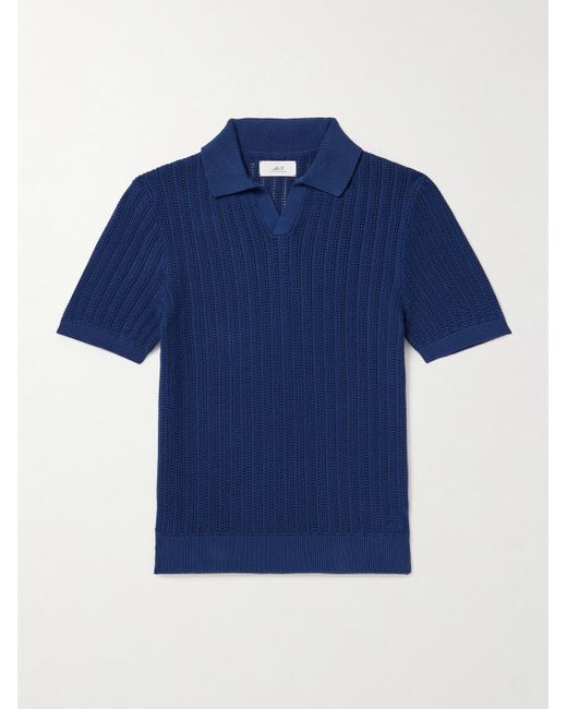 Mr P. Blue Open-knit Ribbed Cotton Polo Shirt for men