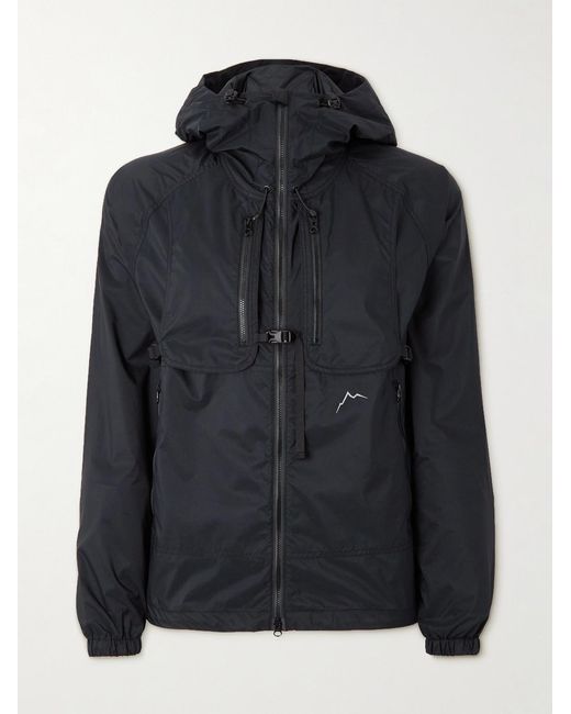 CAYL Black Logo-Print Buckled Nylon-Ripstop Hooded Jacket for men