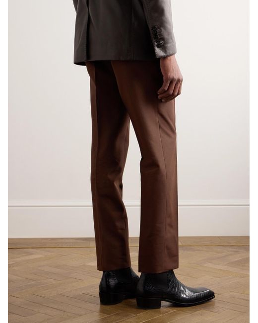 Tom Ford Brown Straight-leg Wool And Silk-blend Trousers for men