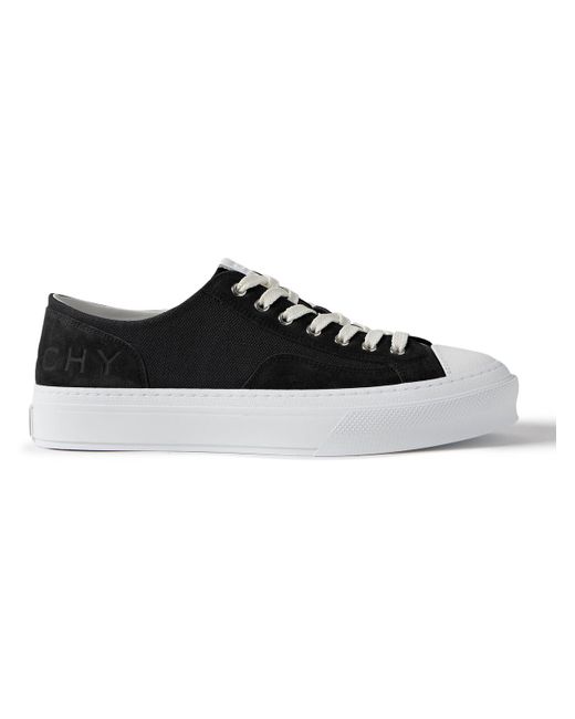 Givenchy Black City Logo-debossed Leather And Suede-trimmed Canvas Sneakers for men