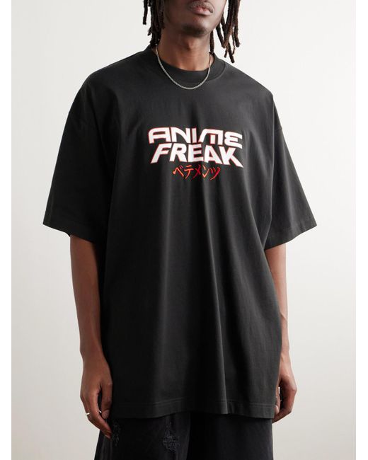 Vetements Anime Freak Oversized-T-Shirt aus Baumwoll-Jersey mit Stickerei und Print in Black für Herren