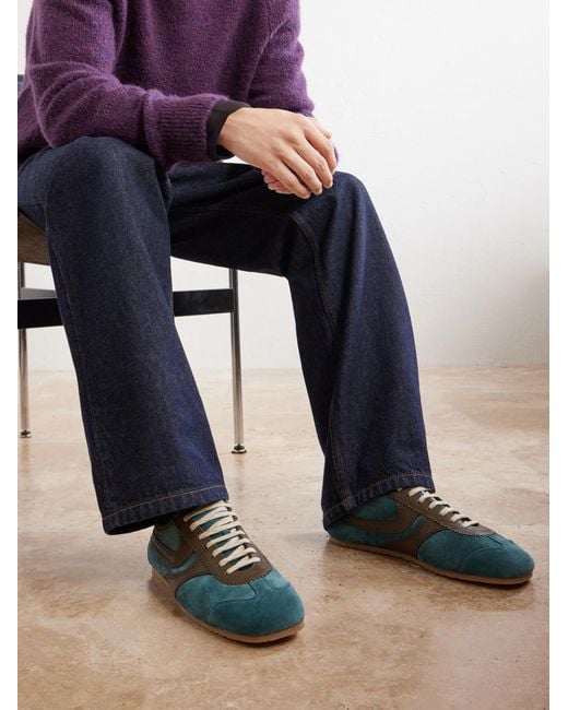 Dries Van Noten Green Leather-Trimmed Suede Sneakers for men