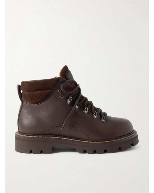 Loro Piana Beinn Walk Schnürstiefel aus Leder und wattiertem Veloursleder mit Shearling-Futter in Brown für Herren
