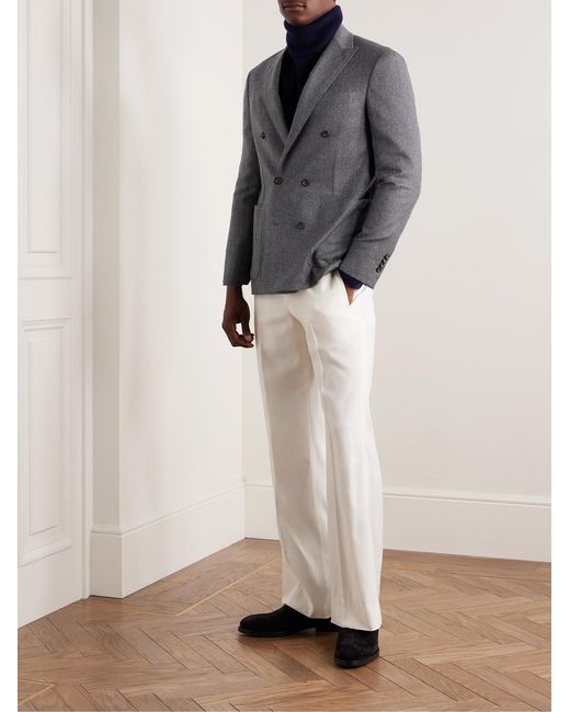 Canali Gray Kei Slim-Fit Double-Breasted Wool-Flannel Blazer for men