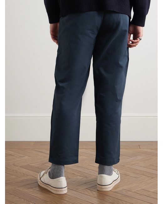 FRIZMWORKS Blue Haworth Tapered Cropped Pleated Cotton-Twill Trousers for men
