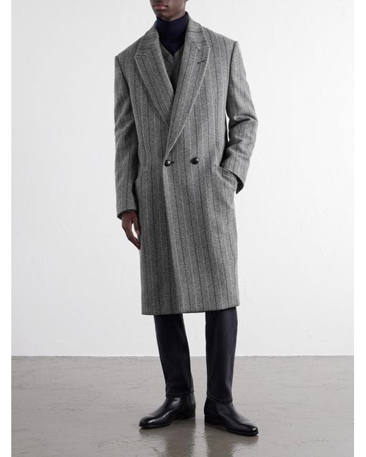 Zegna Gray Trofeo Selection Double-Breasted Pinstriped Wool Coat for men