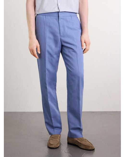 Paul Smith Blue Straight-Leg Cotton, Linen And Lyocell-Blend Trousers for men