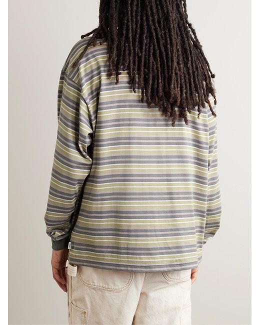 (w)taps Green Logo-Embroidered Striped Cotton-Jersey T-Shirt for men