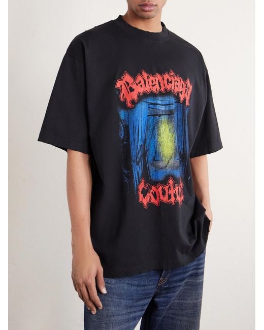 Balenciaga Blue Oversized Logo-Print Cotton-Jersey T-Shirt for men