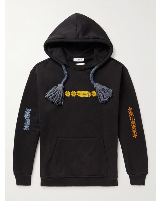 Adish Blue Tasselled Embroidered Cotton-Jersey Hoodie for men