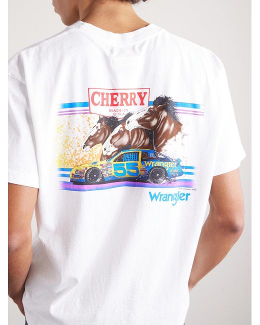 CHERRY LA White Wrangler Horsepower Embroidered Printed Cotton-jersey T-shirt for men