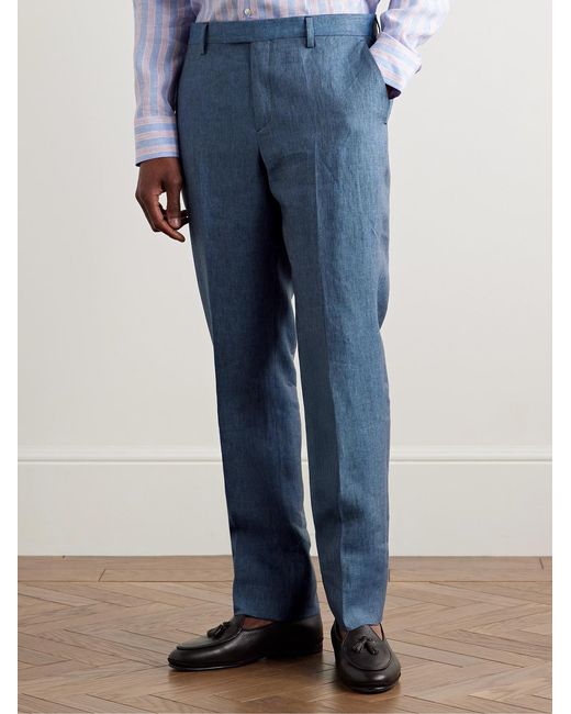 Paul Smith Blue Slim-Fit Tapered Linen Trousers for men