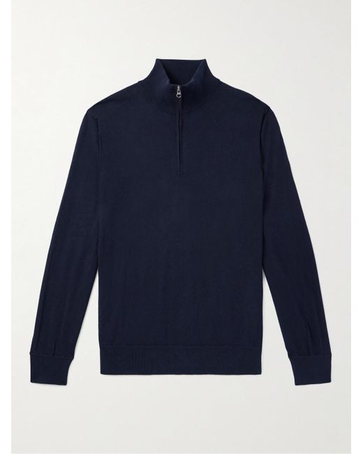Hartford Blue Cotton And Wool-blend Half-zip Sweater for men