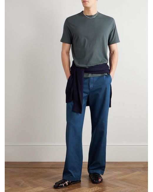 Officine Generale Blue Organic Cotton-jersey T-shirt for men