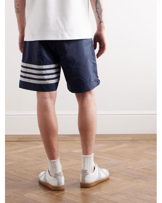 Thom Browne Blue Straight-leg Striped Cotton-jersey And Ripstop Drawstring Shorts for men