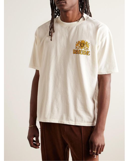 Rhude Natural Cresta Logo-print Cotton-jersey T-shirt for men
