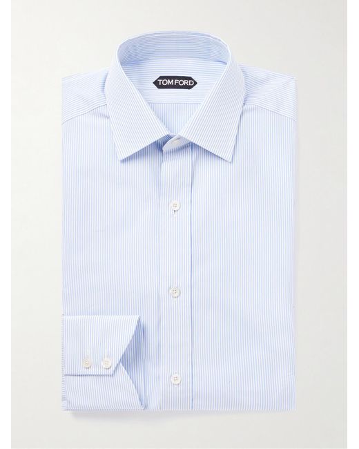 Tom Ford Hemd aus gestreifter Baumwollpopeline in Blue für Herren
