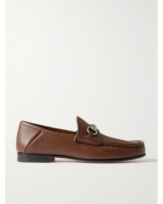Gucci Brown Horsebit 1953 Collapsible-Heel Embellished Full-Grain Leather Loafers for men