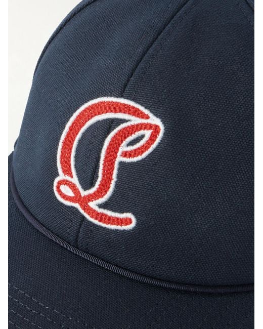 Christian Louboutin Blue Mooncrest Ivy Logo-Embroidered Leather-Trimmed Cotton-Canvas Cap for men