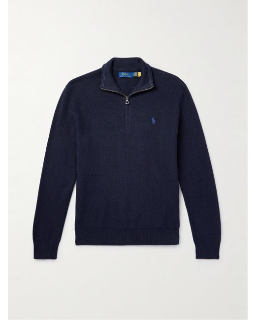 Polo Ralph Lauren Blue Logo-embroidered Honeycomb-knit Cotton Sweater for men