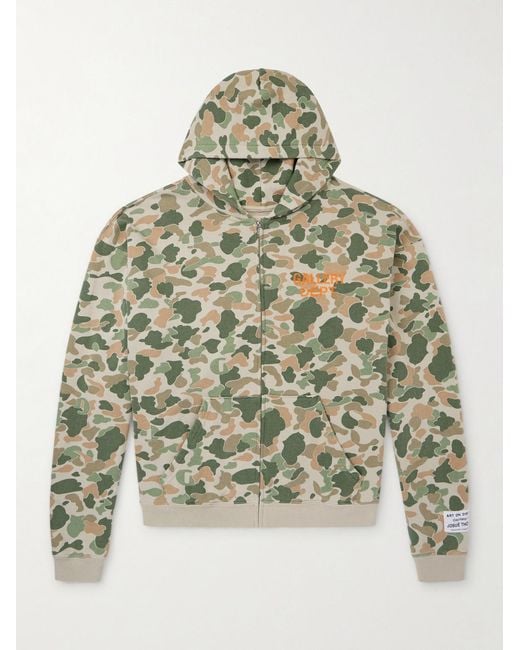 GALLERY DEPT. Green Logo-Print Camouflage Cotton-Jersey Zip-Up Hoodie for men