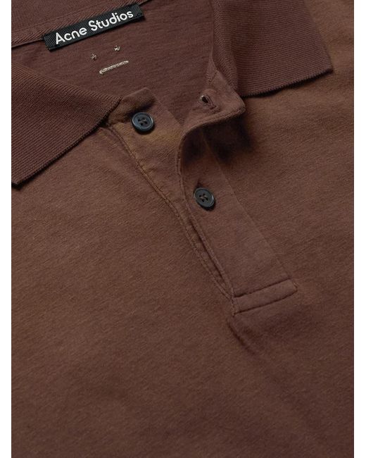 Acne Brown Logo-Appliquéd Garment-Dyed Organic Cotton Polo Shirt for men