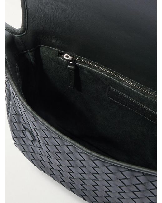 Bottega Veneta Black Intrecciato Leather Messenger Bag for men