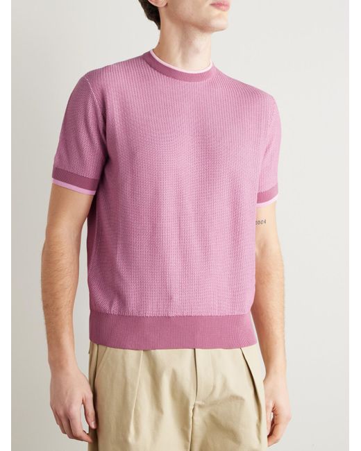 Piacenza 1733 Pink Waffle-Knit Cotton T-Shirt for men
