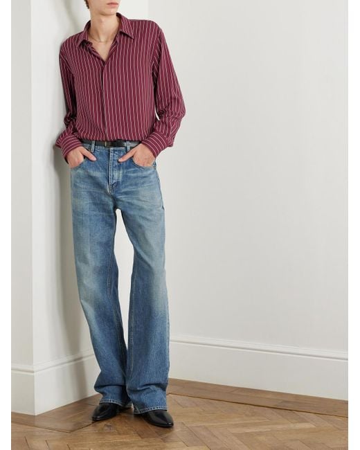Saint Laurent Purple Pinstriped Crepe Shirt for men