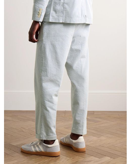 Alex Mill White Standard Straight-leg Pleated Striped Cotton-seersucker Trousers for men