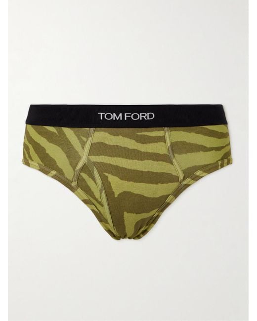 Tom Ford Green Zebra-print Stretch-cotton Briefs for men