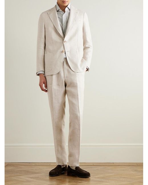 De Petrillo Natural Straight-Leg Pleated Linen Suit Trousers for men
