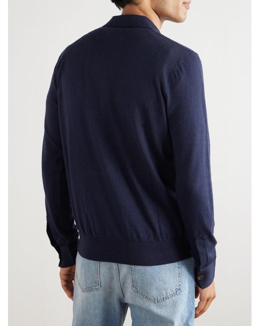 Eleventy Blue Slim-Fit Cotton And Cashmere-Blend Polo Shirt for men