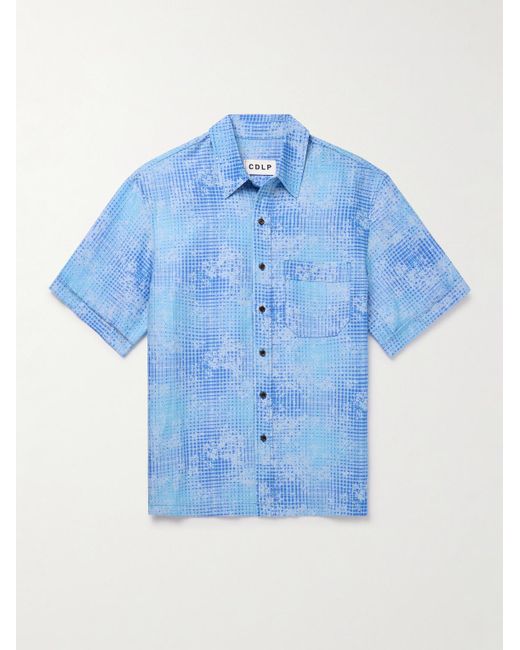 Camicia in misto lyocell e lino stampato di CDLP in Blue da Uomo