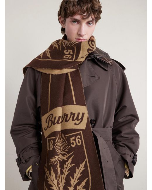 Logo-Jacquard Fringed Wool Scarf di Burberry in Brown da Uomo