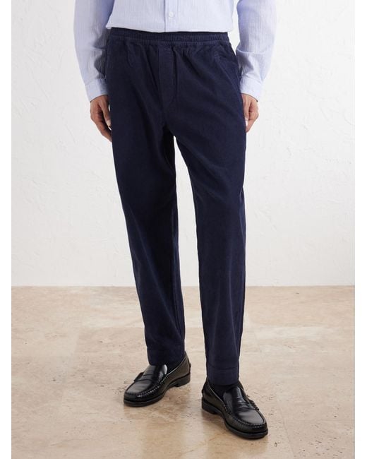Folk Blue Drawcord Assembly Straight-Leg Brushed Cotton Trousers for men