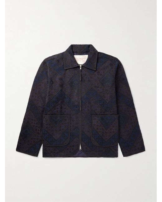 Kardo Blue Paiwand Studio Amardeep Embroidered Cotton-Herringbone Jacket for men