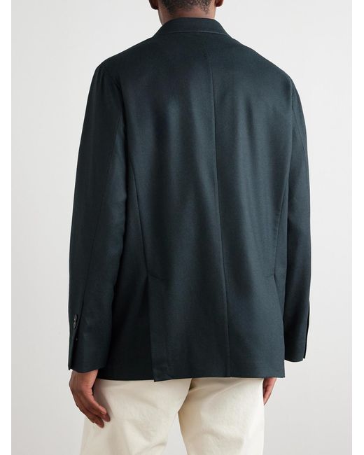Altea Green Alain Double-Breasted Virgin Wool-Blend Flannel Blazer for men