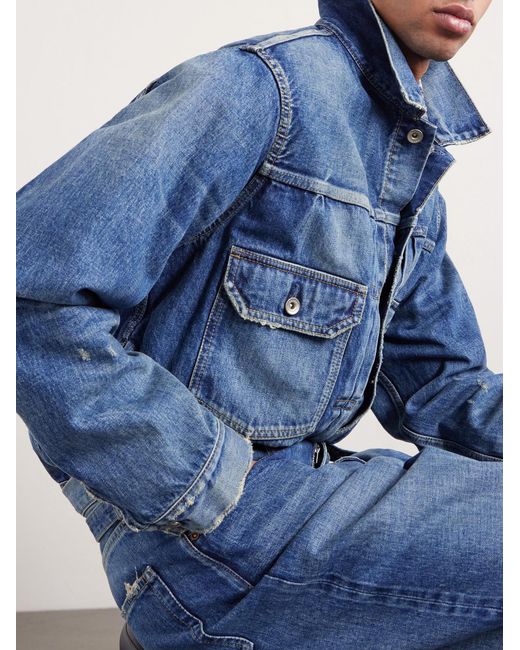 Sacai Blue Beyondexx Distressed Denim Jacket for men