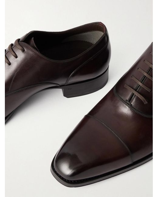 Tom Ford Brown Elkan Burnished-Leather Oxford Shoes for men