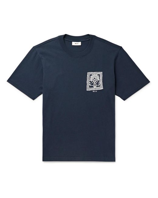NN07 Blue Adam 3209 Floral-print Pima Cotton-jersey T-shirt for men