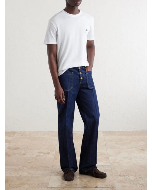 Valentino Garavani White Logo-Embroidered Cotton-Jersey T-Shirt for men