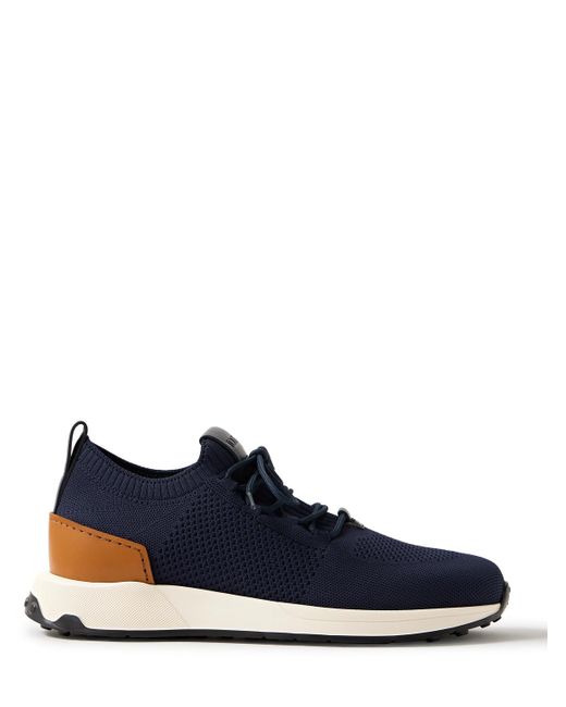 Tod's Blue Calzino Leather-trimmed Stretch-knit Sneakers for men