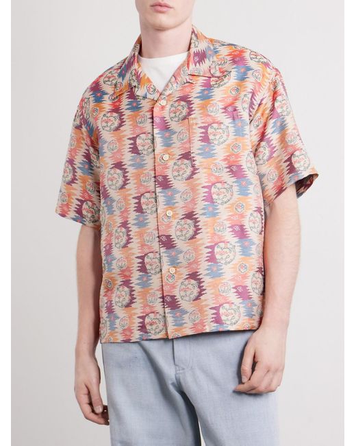 Visvim Pink Crosby Camp-collar Silk And Cotton-blend Jacquard Shirt for men