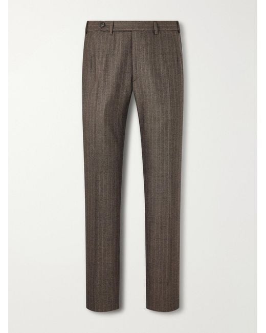 Brioni Gray Plume Straight-Leg Herringbone Wool Suit Trousers for men