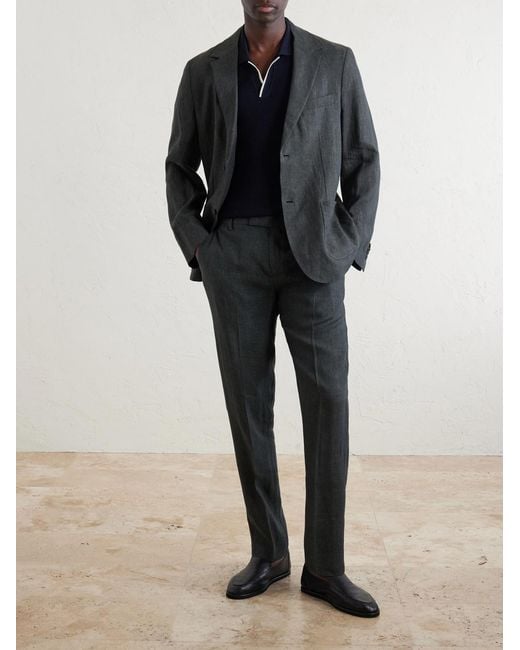 Sunspel Gray Straight-Leg Pleated Linen Suit Trousers for men