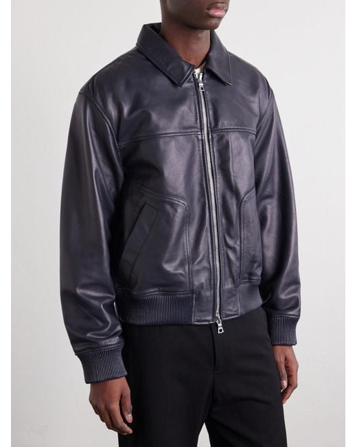 Officine Generale Blue Cassio Leather Jacket for men