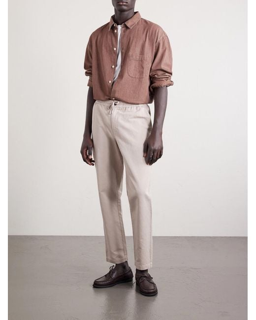 Mr P. Natural Straight-leg Cotton And Linen-blend Twill Drawstring Trousers for men